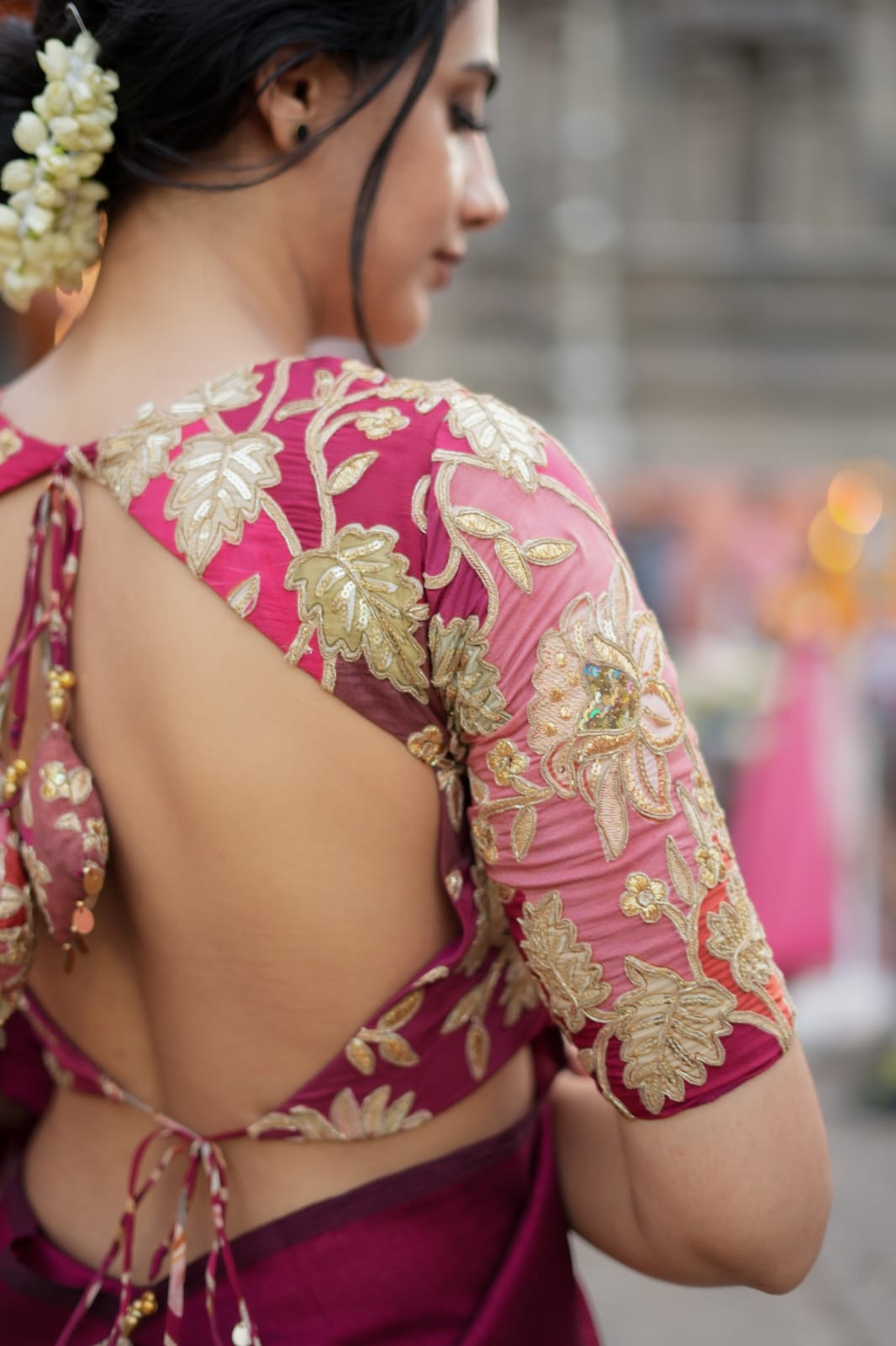 Maroon marble silk saree with embroidery blouse