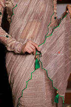 Dusty silver tissue hand made saree & blouse