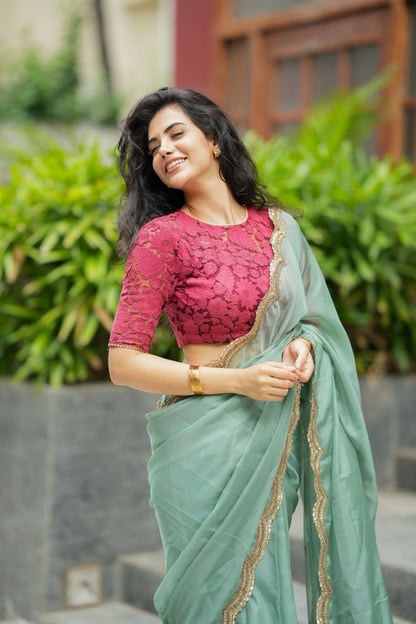 Deep pink cotton embroidery blouse (only blouse)