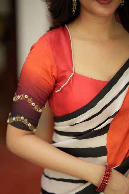 Black & white stripped kossa designer saree