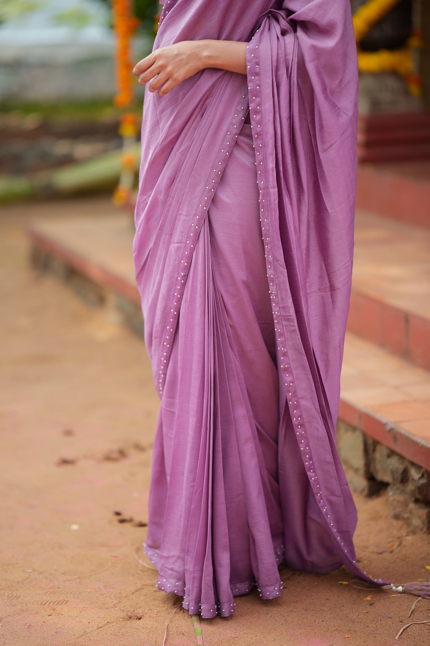 Lavender marble saree with Jewel neck handwork blouse