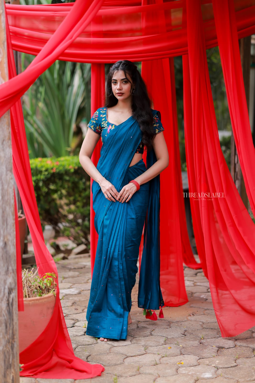 Deep blue marble saree with handwork blouse