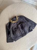 Black silk collar hand work blouse