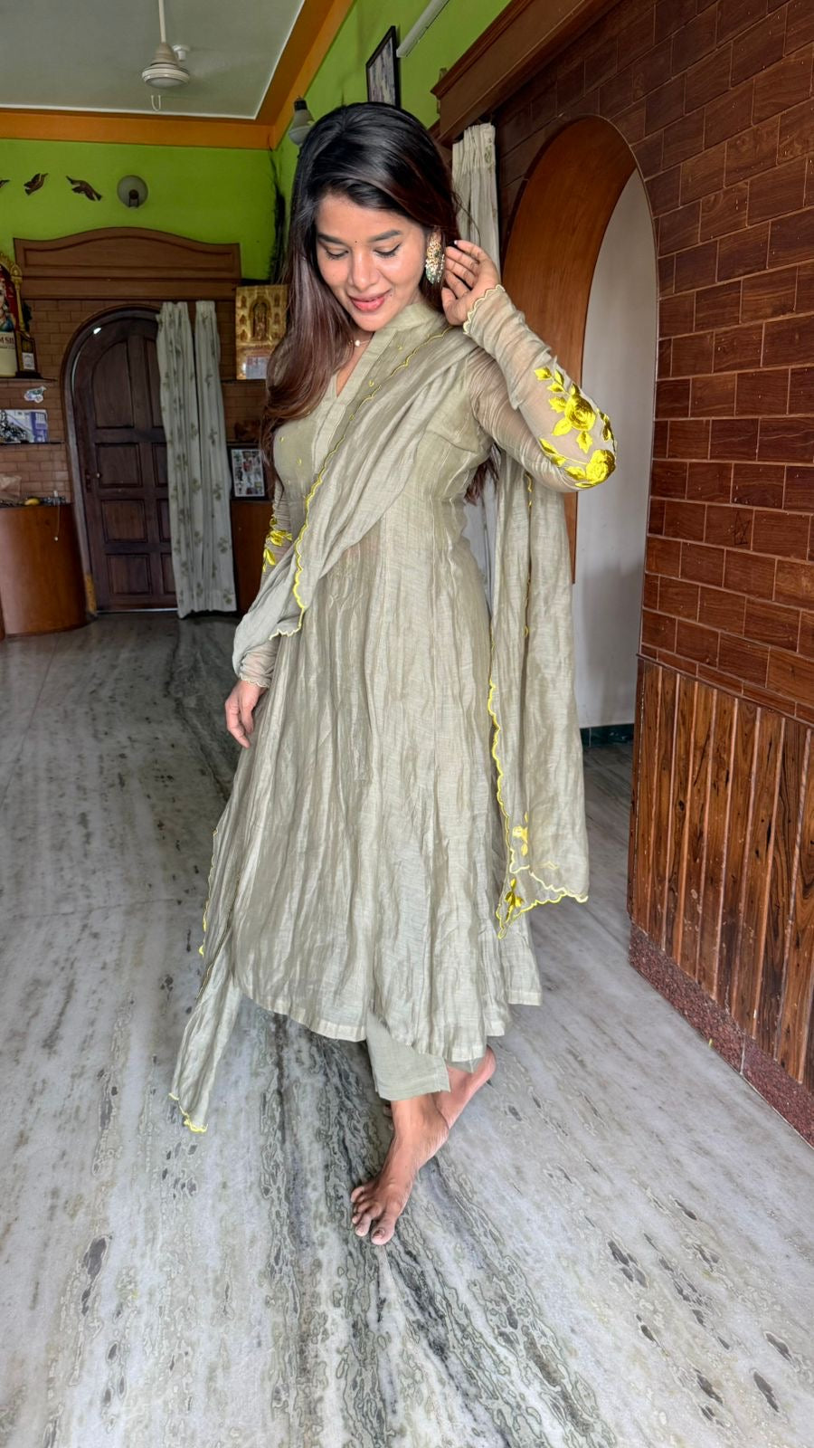 Apple green mul chanderi embroidery salwar