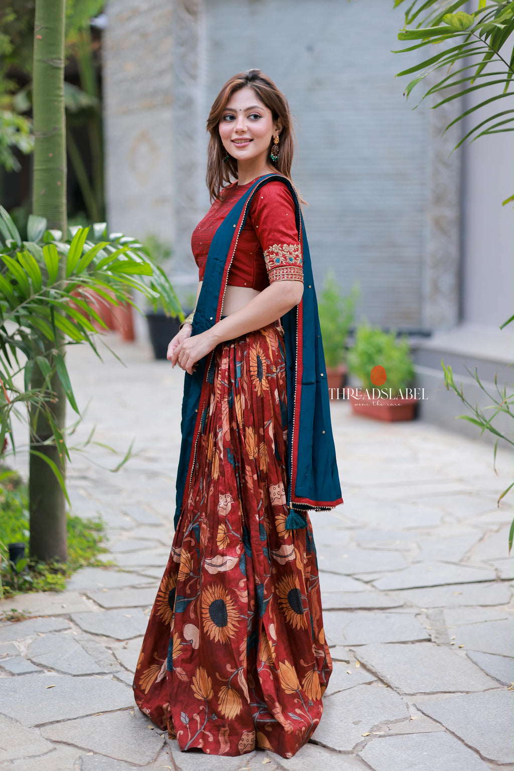 Maroon kalamkari handwork lehenga
