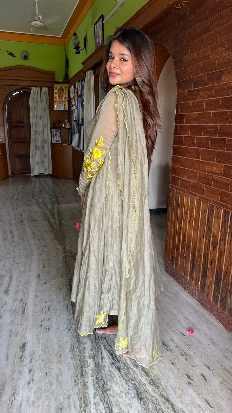 Apple green mul chanderi embroidery salwar