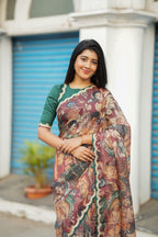 Brown kota kalamkari saree with embroidery blouse