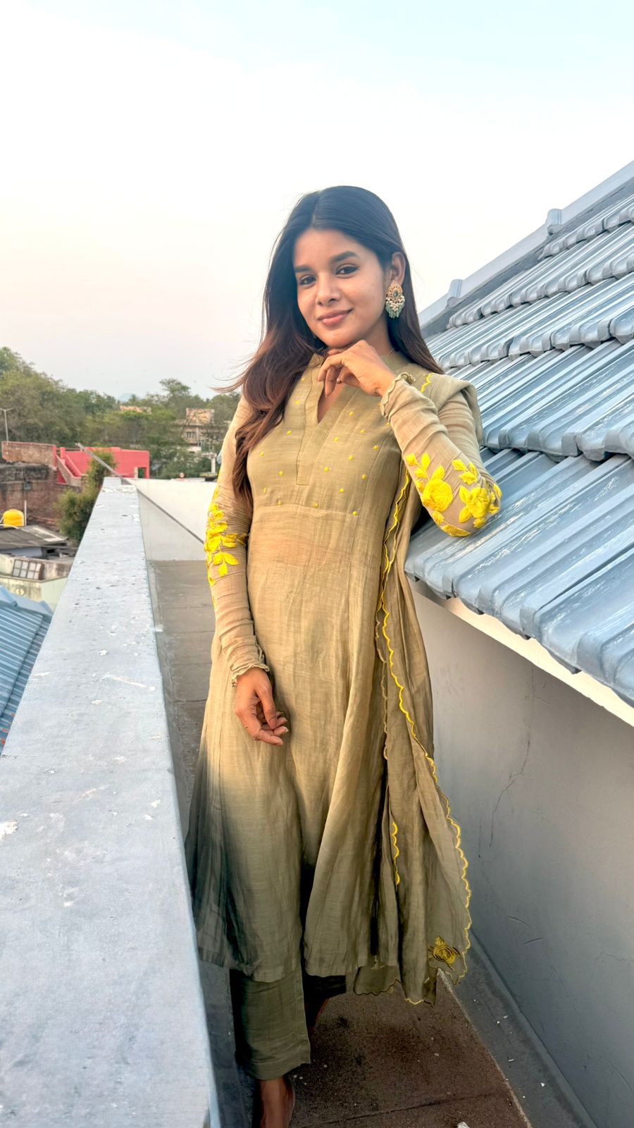 Apple green mul chanderi embroidery salwar