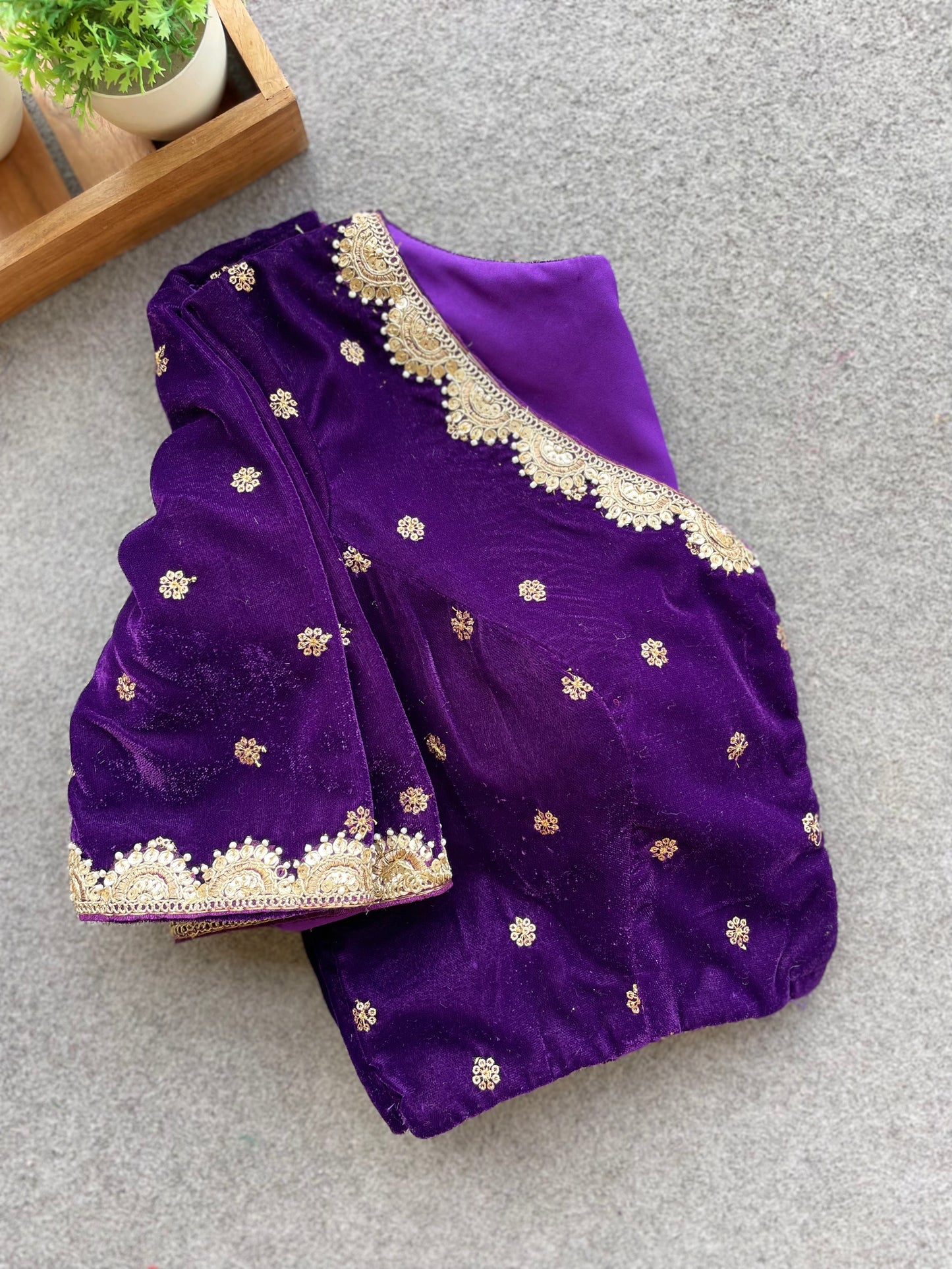 Purple velvet handwork blouse