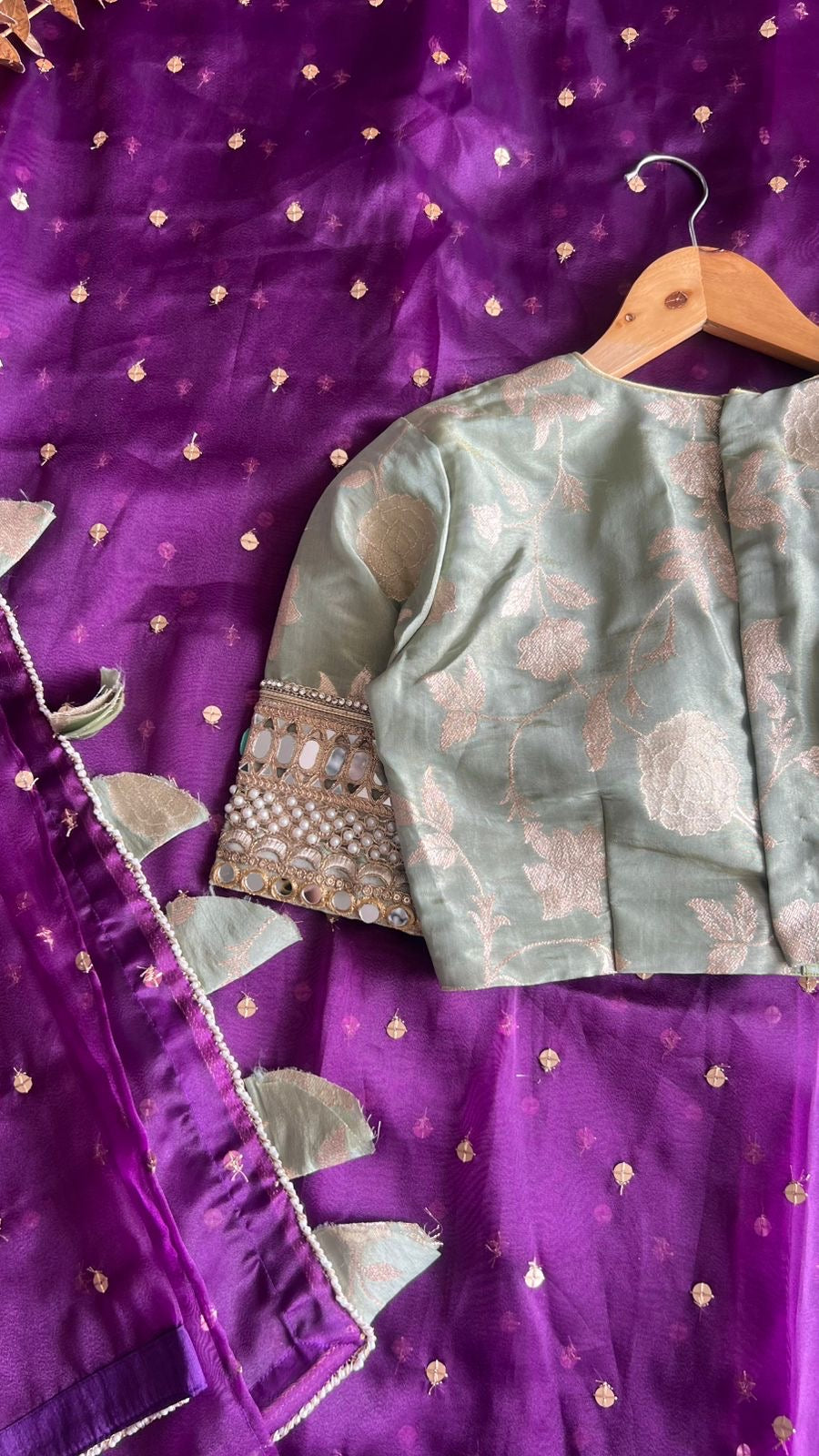 Pista green tissue banarasi mirror blouse (only blouse)