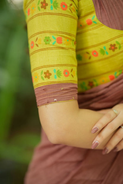 Lime yellow floral print blouse (Only blouse)