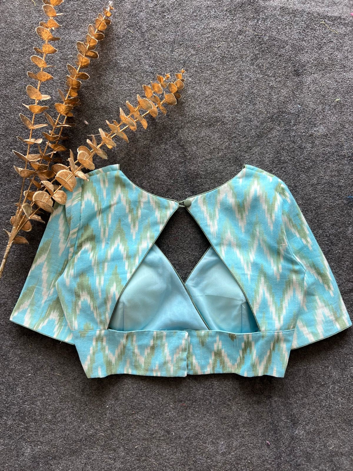 Blue ikkat printed cotton blouse