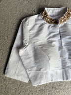White silk collar hand work blouse