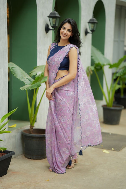 Midnight blue floral hand work blouse (only blouse)