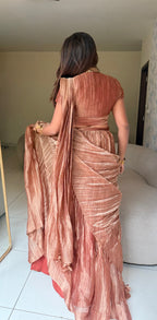 Copper tissue hand work lehenga