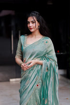 Sea blue tissue hand made saree & blouse