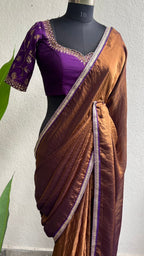 Purple heavy embroidery hand work blouse (Only blouse)