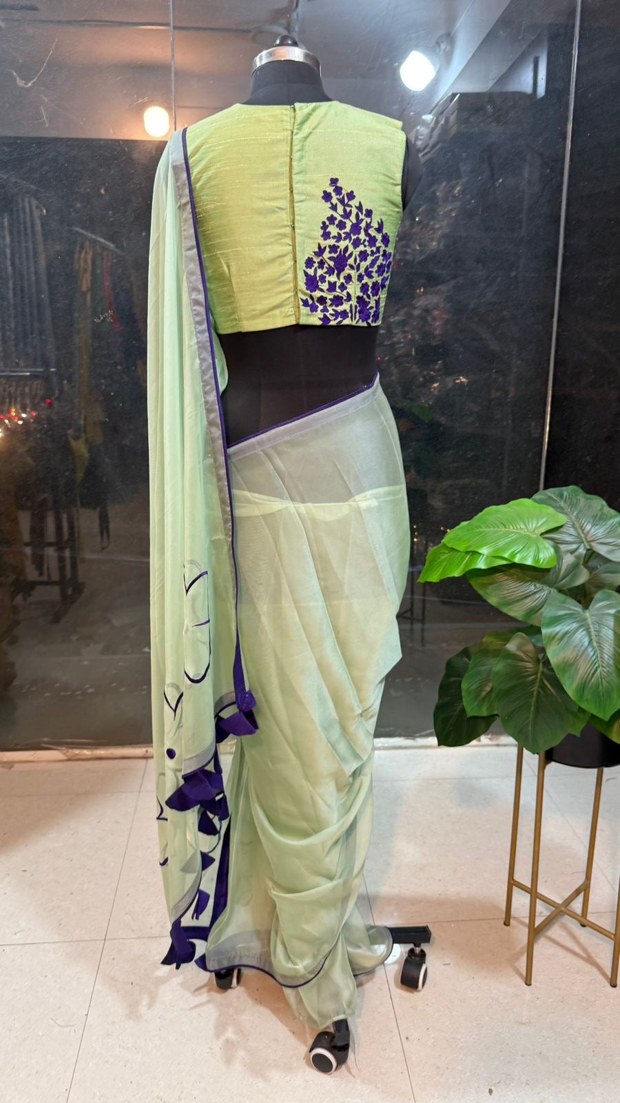 Pista green silk embroidery blouse (only blouse)