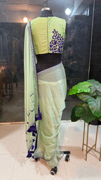 Pista green silk embroidery blouse (only blouse)