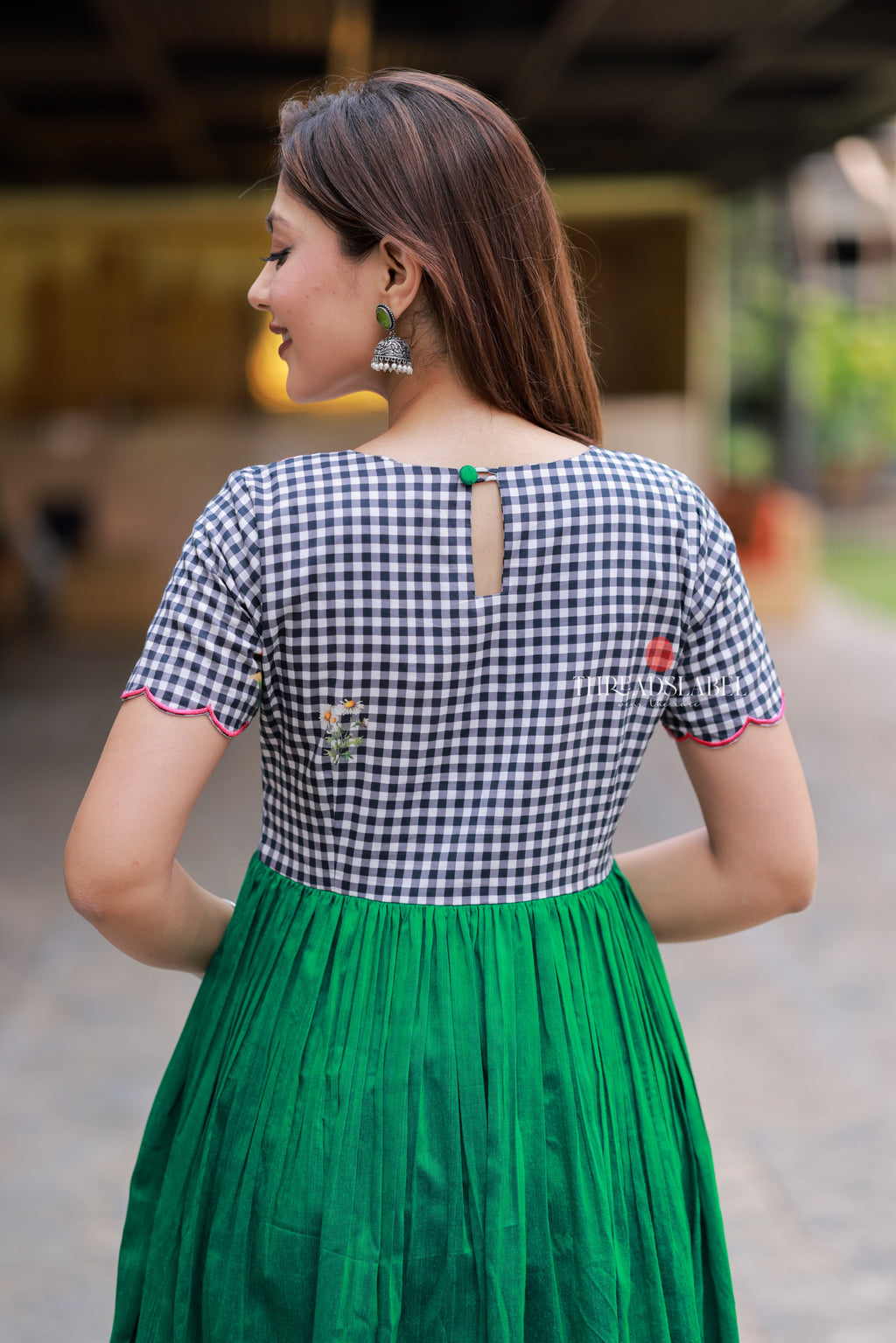 Grey green anarkali kurti set