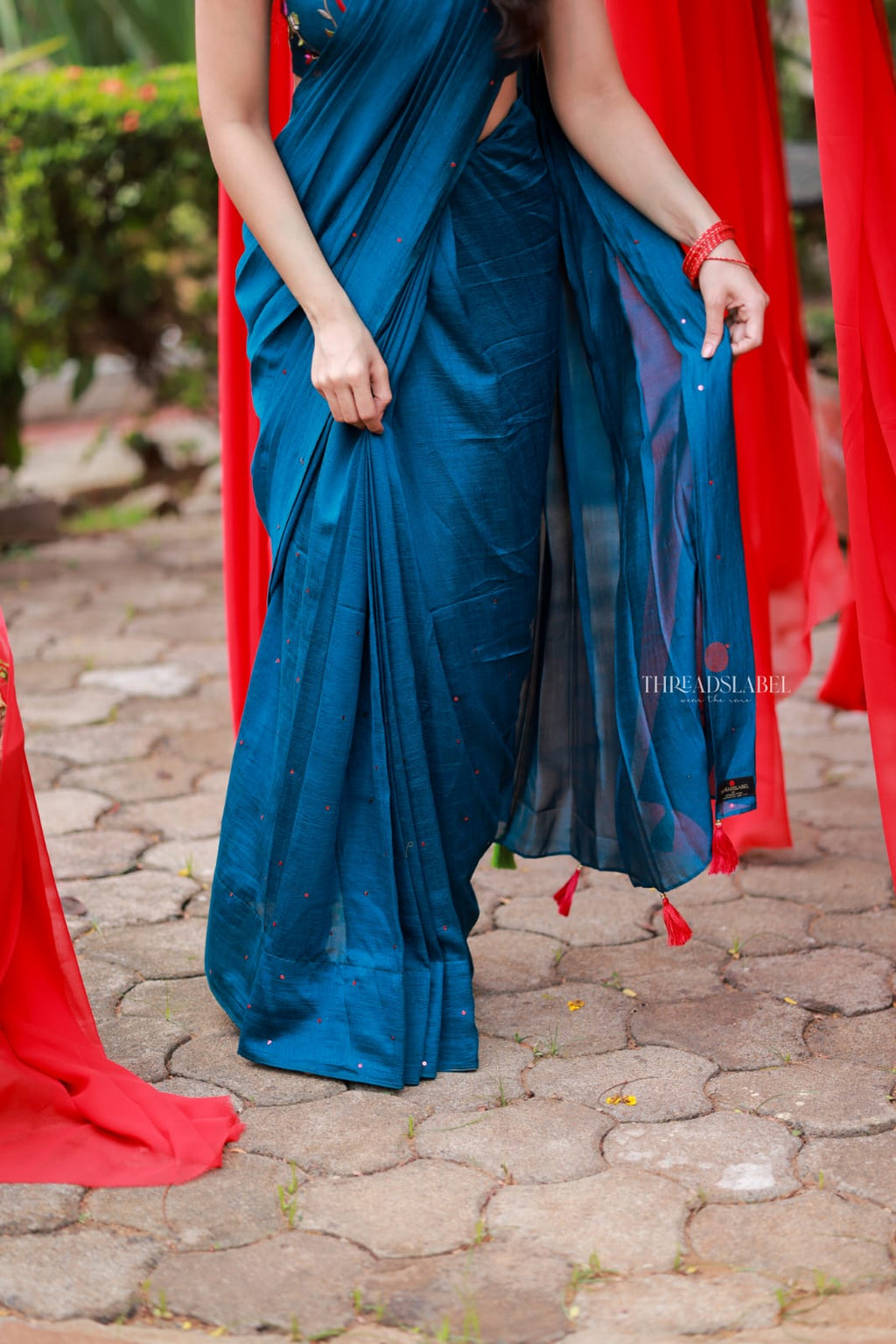 Deep blue marble saree with handwork blouse