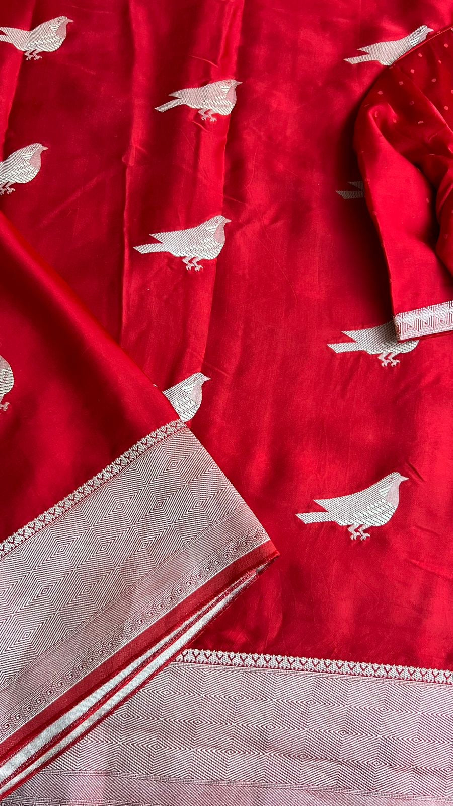 Red malai silk saree with zari work blouse