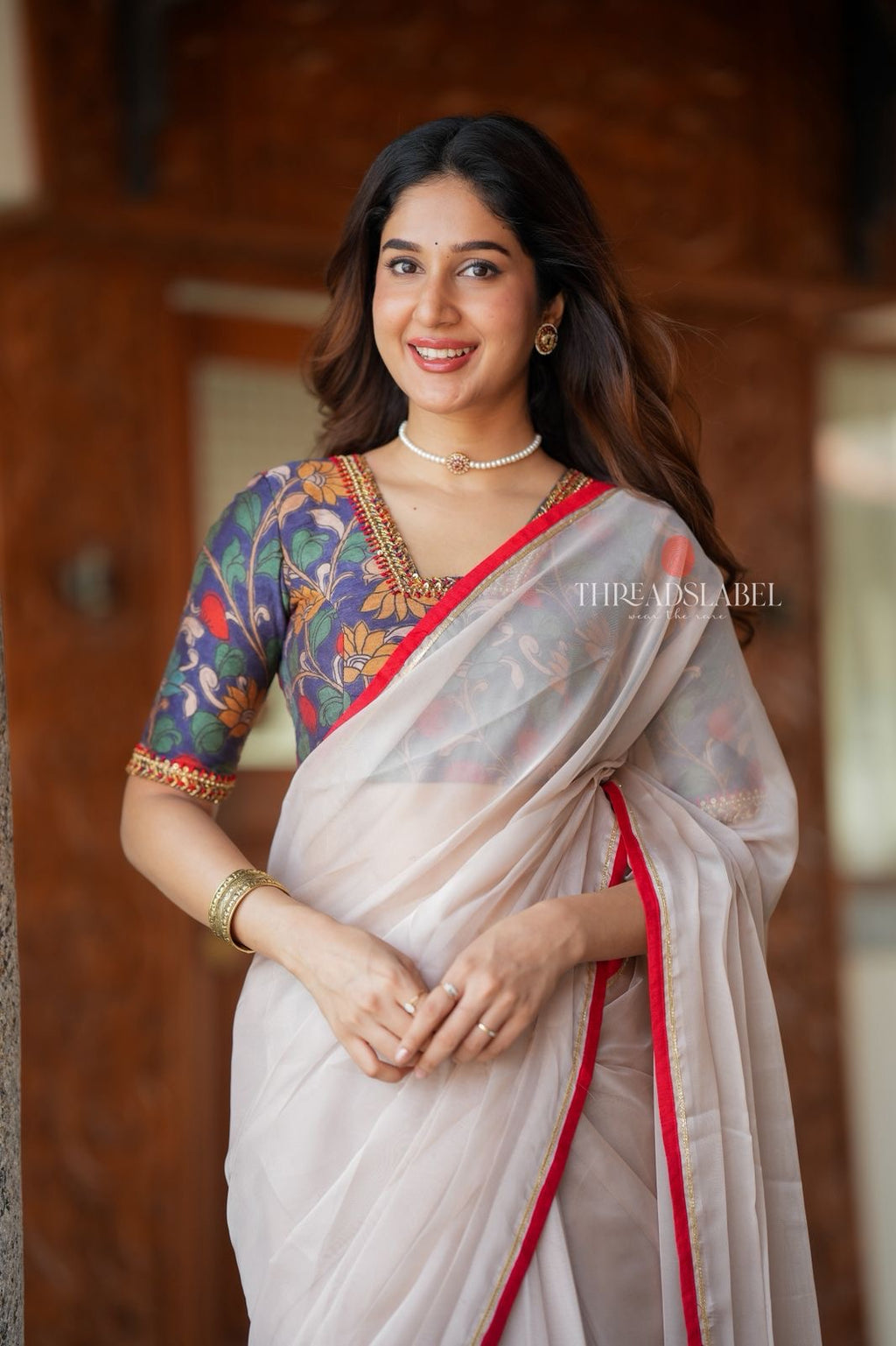 Blue kalamkari hand work blouse (only blouse)
