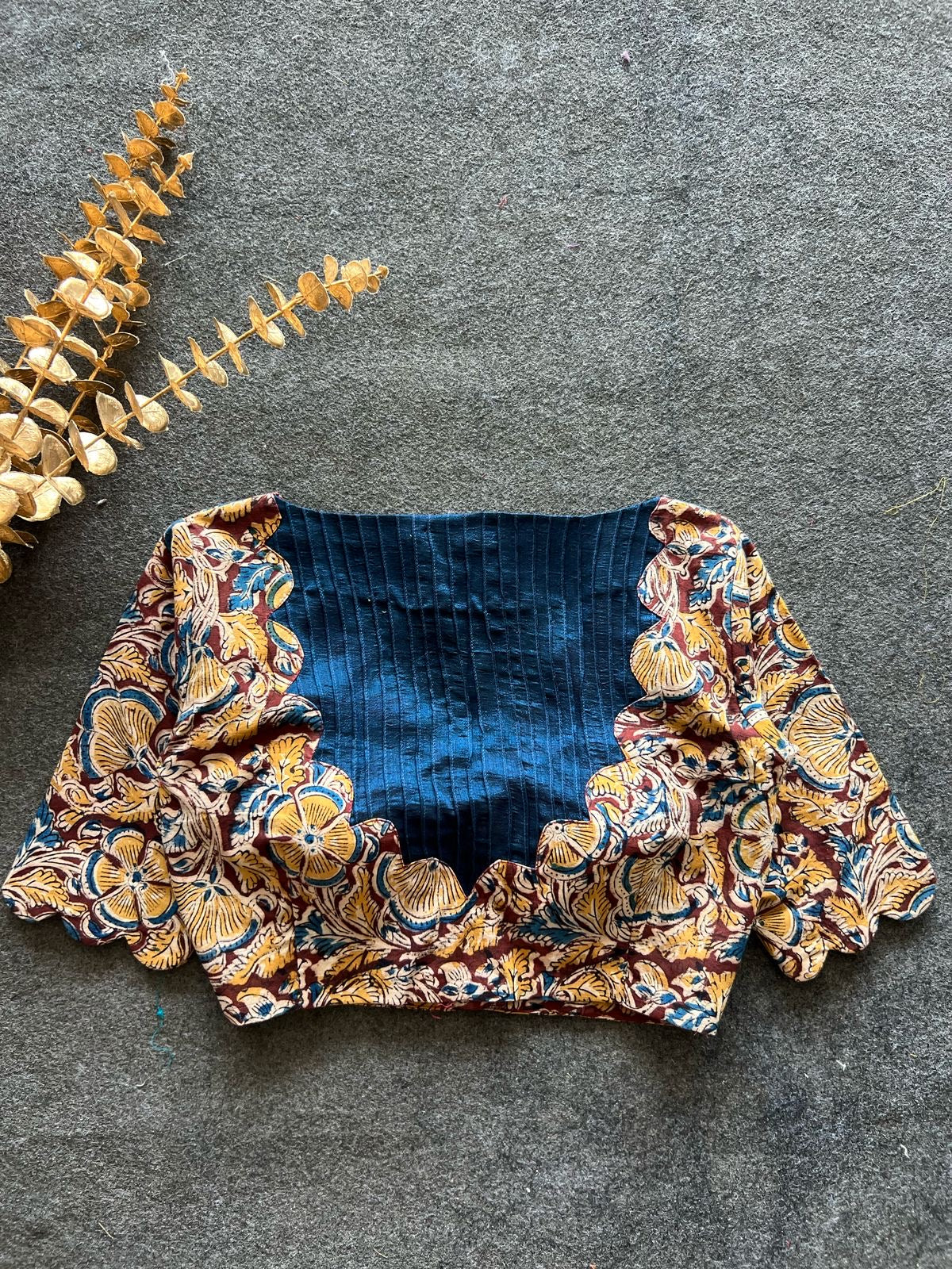 Maroon & cream floral printed cotton blouse