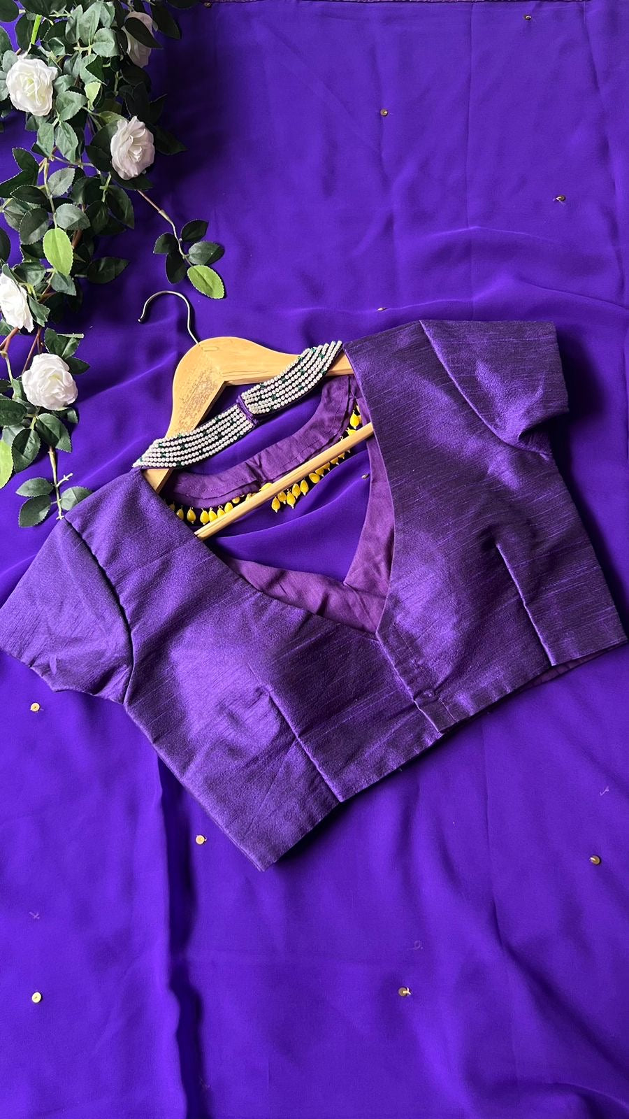 purple jewel neck hand worked blouse