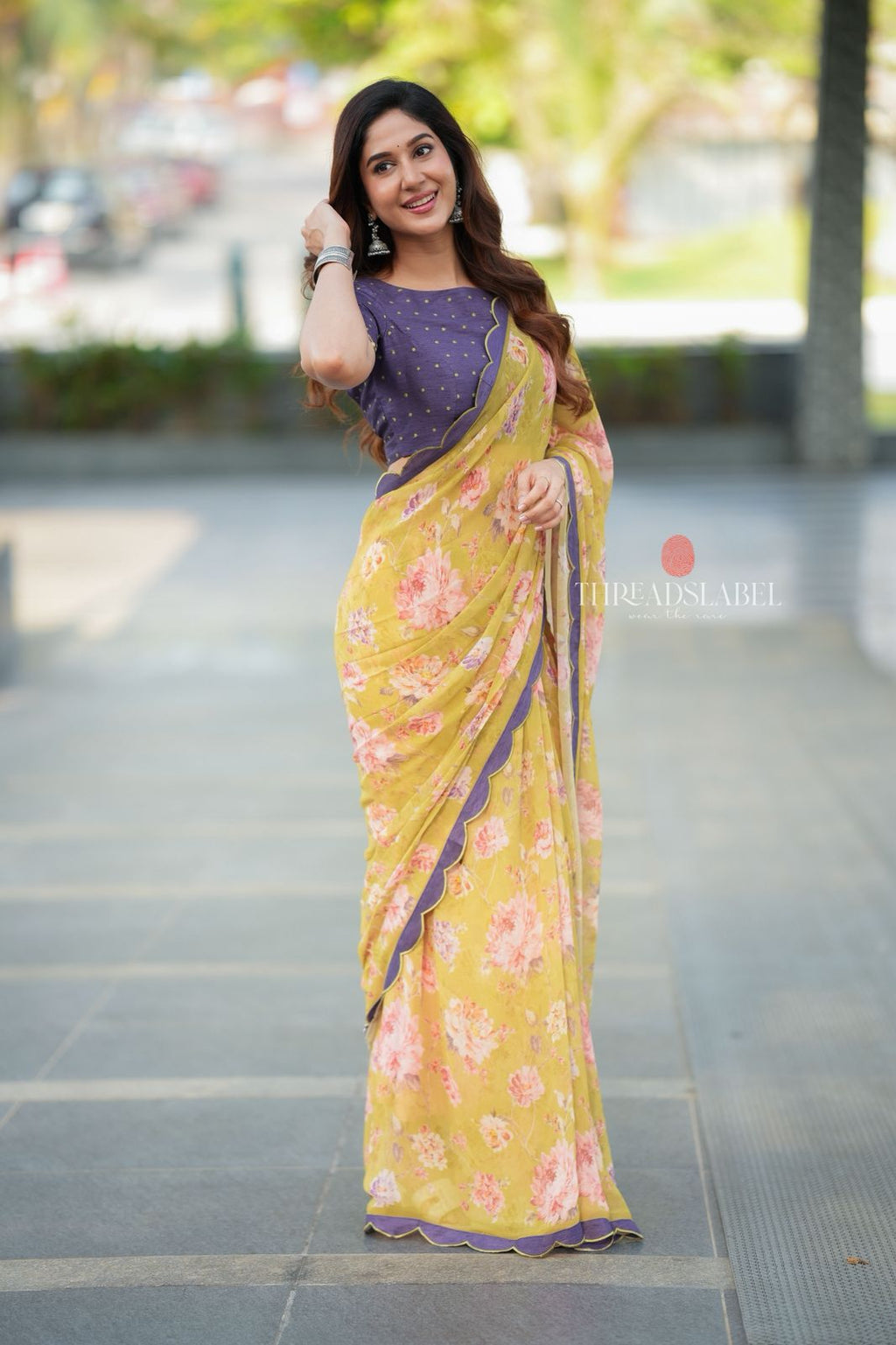 Mehandi green georgette saree with hand work blouse