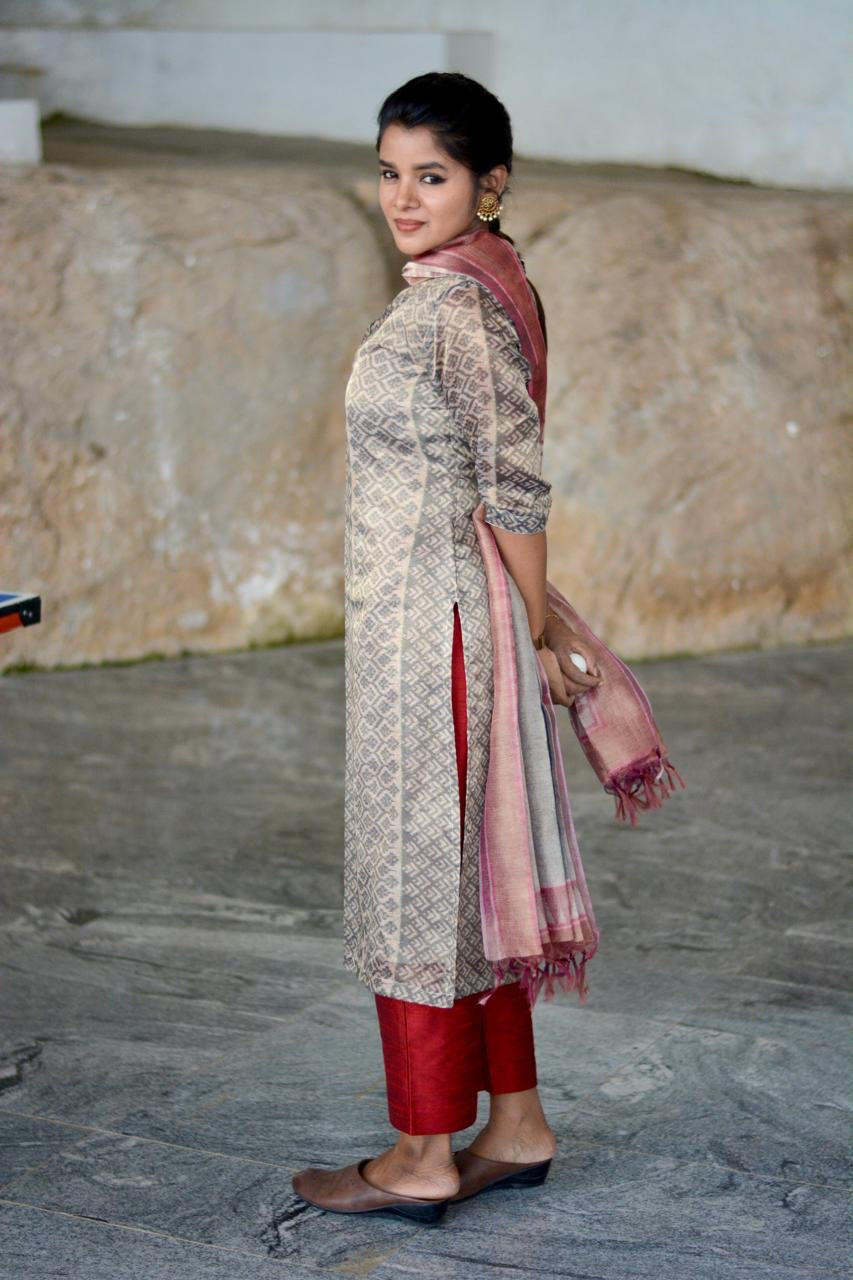 kurti tissue dress design Trendsetter Beige Tissue Short Kurti Dress House Of Awadh