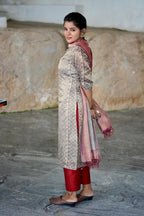 Grey & cream tissue 2 piece kurti dress