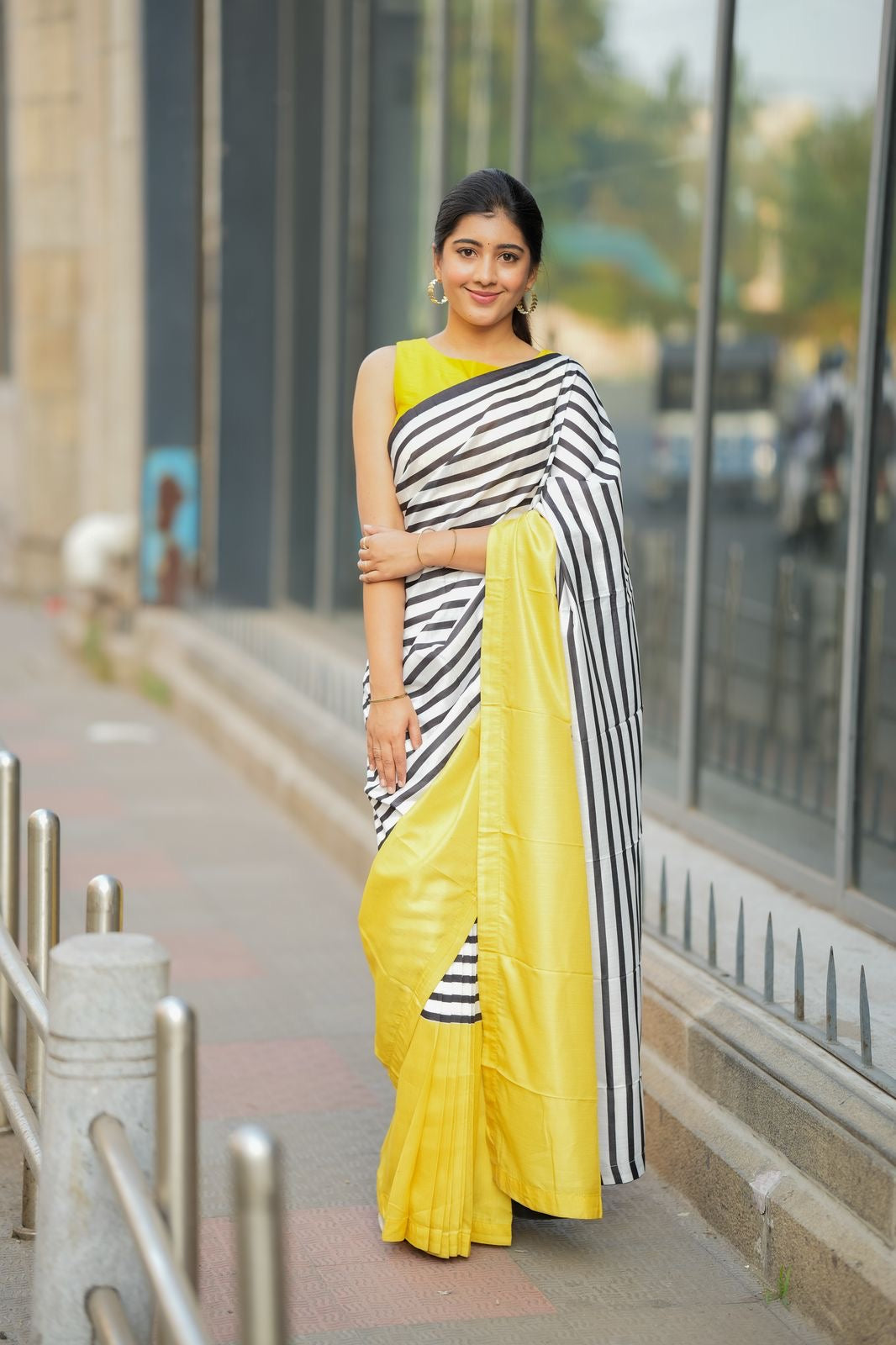 Yellow silk bird embroidery blouse