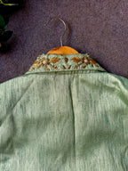 Pista green silk collar hand worked blouse