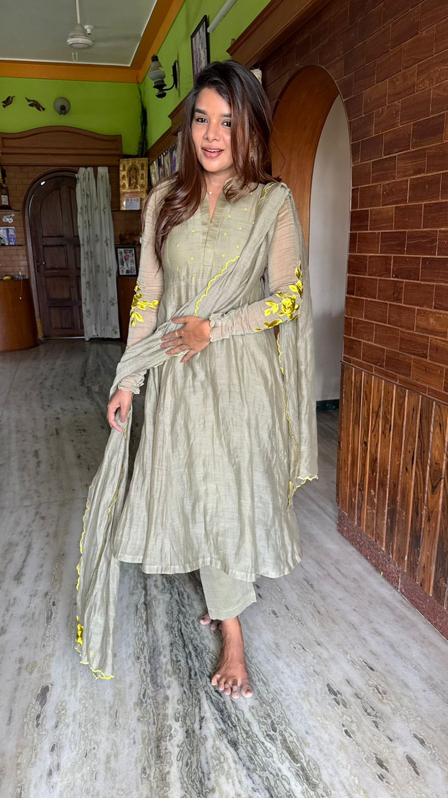 Apple green mul chanderi embroidery salwar