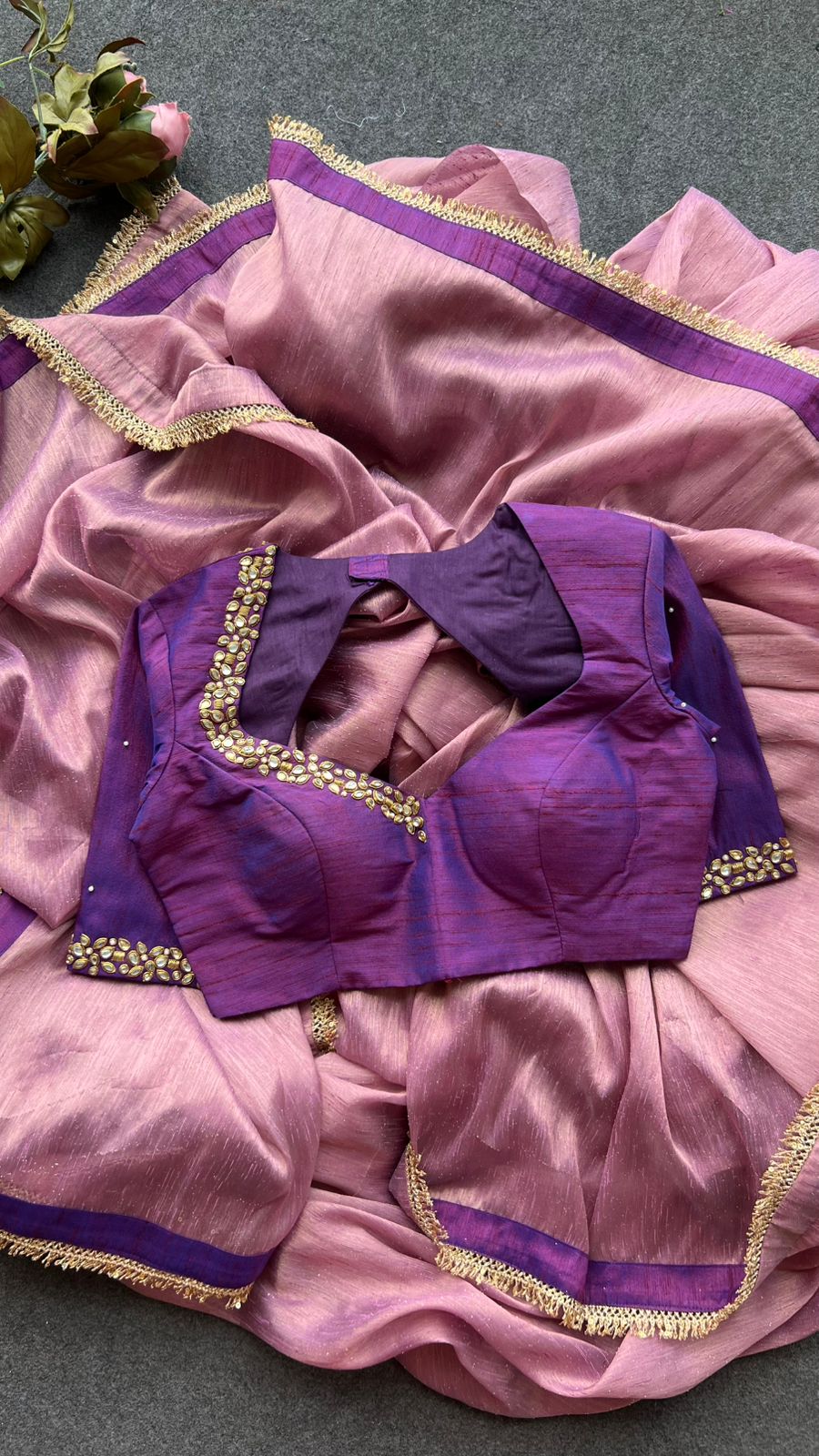 Stoned purple hand work blouse (Only blouse )