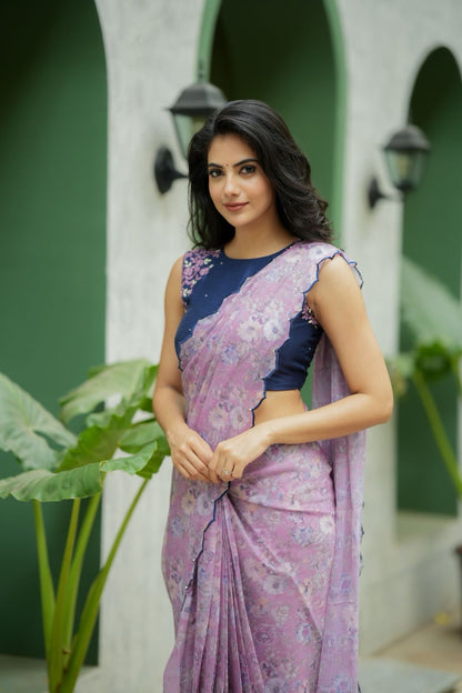 Midnight blue floral hand work blouse (only blouse)