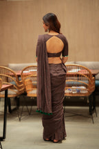 Dark brown mul chanderi with mirror blouse