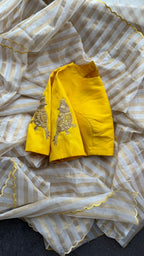 Yellow silk sleeve bird hand work blouse ( Only blouse )