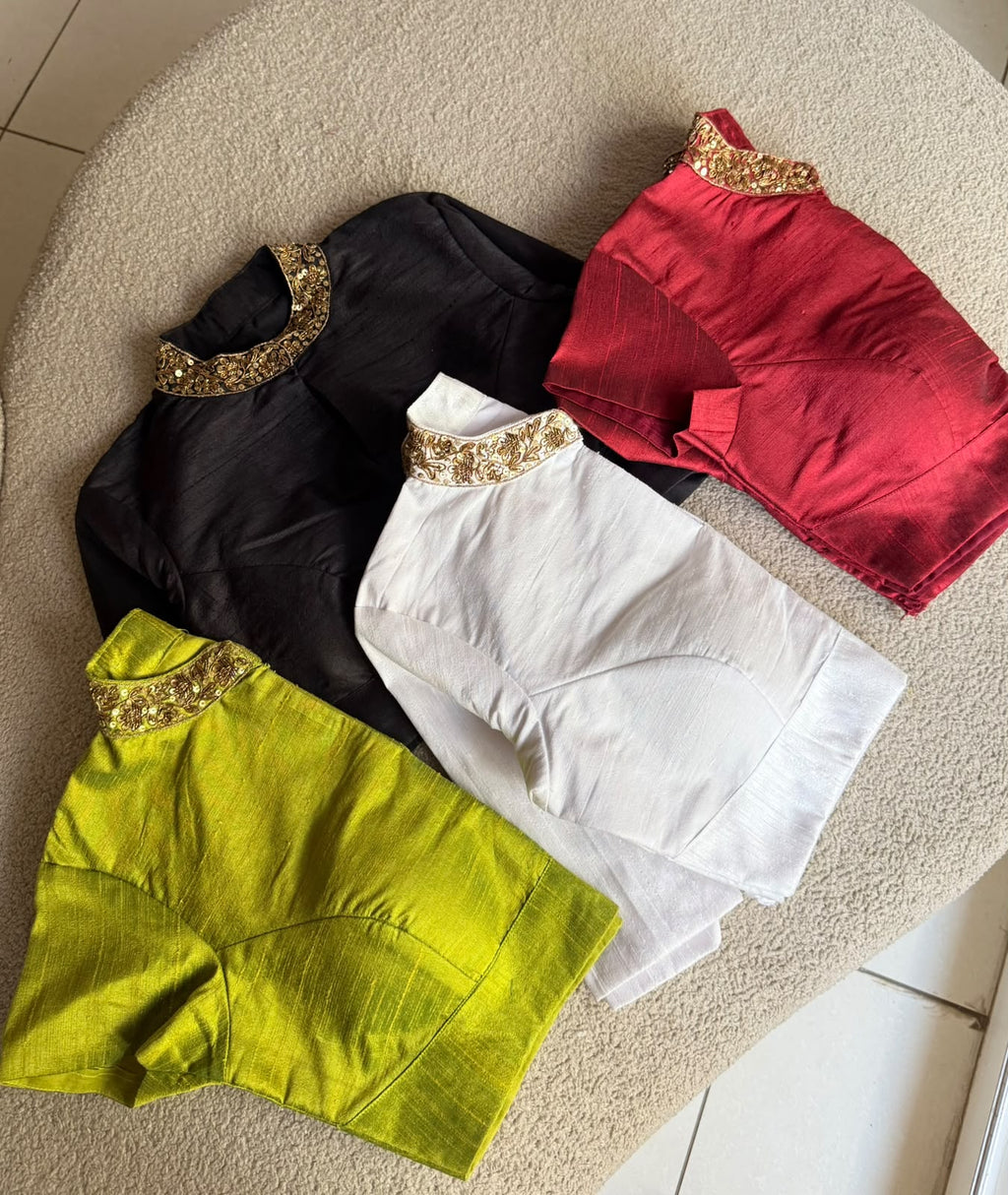 Maroon silk collar hand work blouse