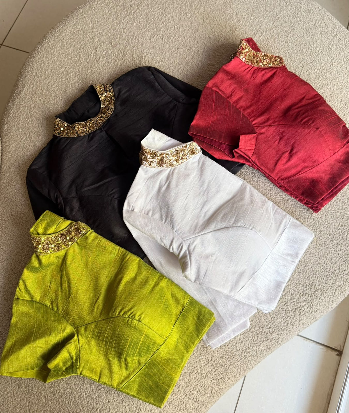 Maroon silk collar hand work blouse