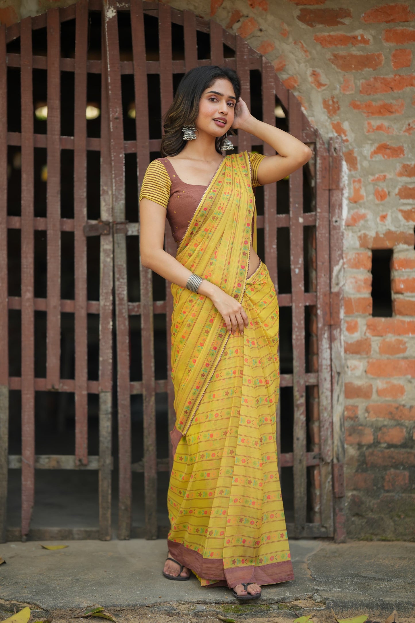 Brown cotton intricate hand work blouse (only blouse)