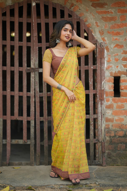 Brown cotton intricate hand work blouse (only blouse)