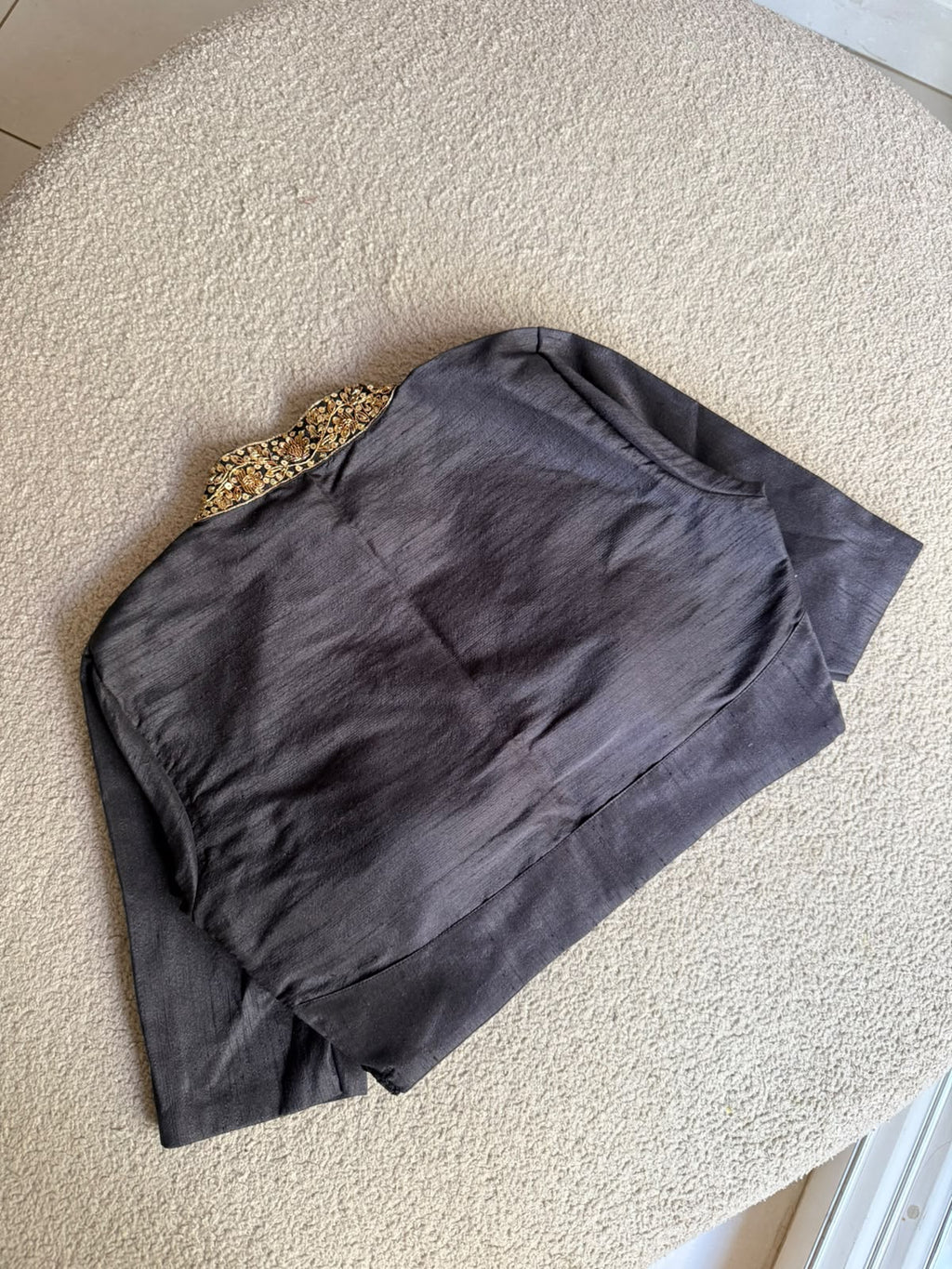 Black silk collar hand work blouse