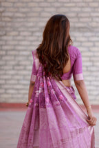 Cheryl pink georgette saree with patterned blouse