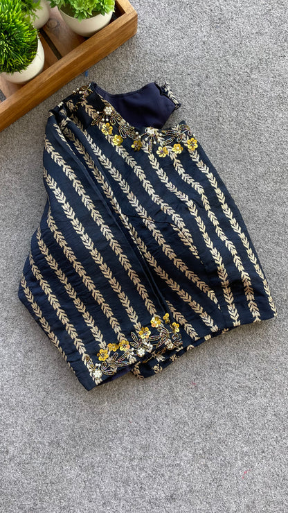 Dark blue gold stripped handwork blouse