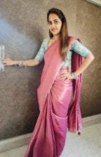 Blue tissue banarasi hand worked blouse (Only blouse)