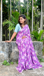 Purple floral georgette saree with hand worked blouse