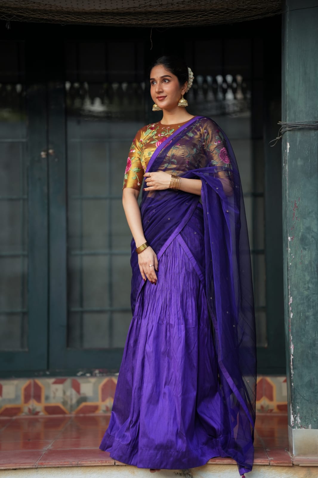 Purple gold embroidery lehenga