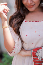 Cream cotton 3 piece Kurti set